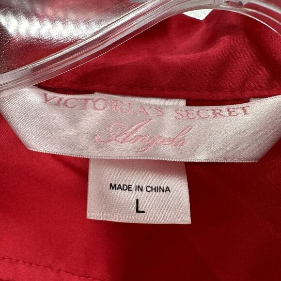 Victorias Secret Angles Pajama Top Satin Solid Red Long Sleeve Button Up Size L - Picture 12 of 13